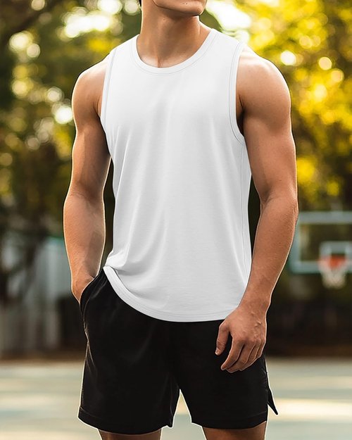 Ficerd Men's Big & Tall Tank Tops - Cotton Moisture-Wicking Sleeveless Gym Tees | X-Large, Black/White/Khaki