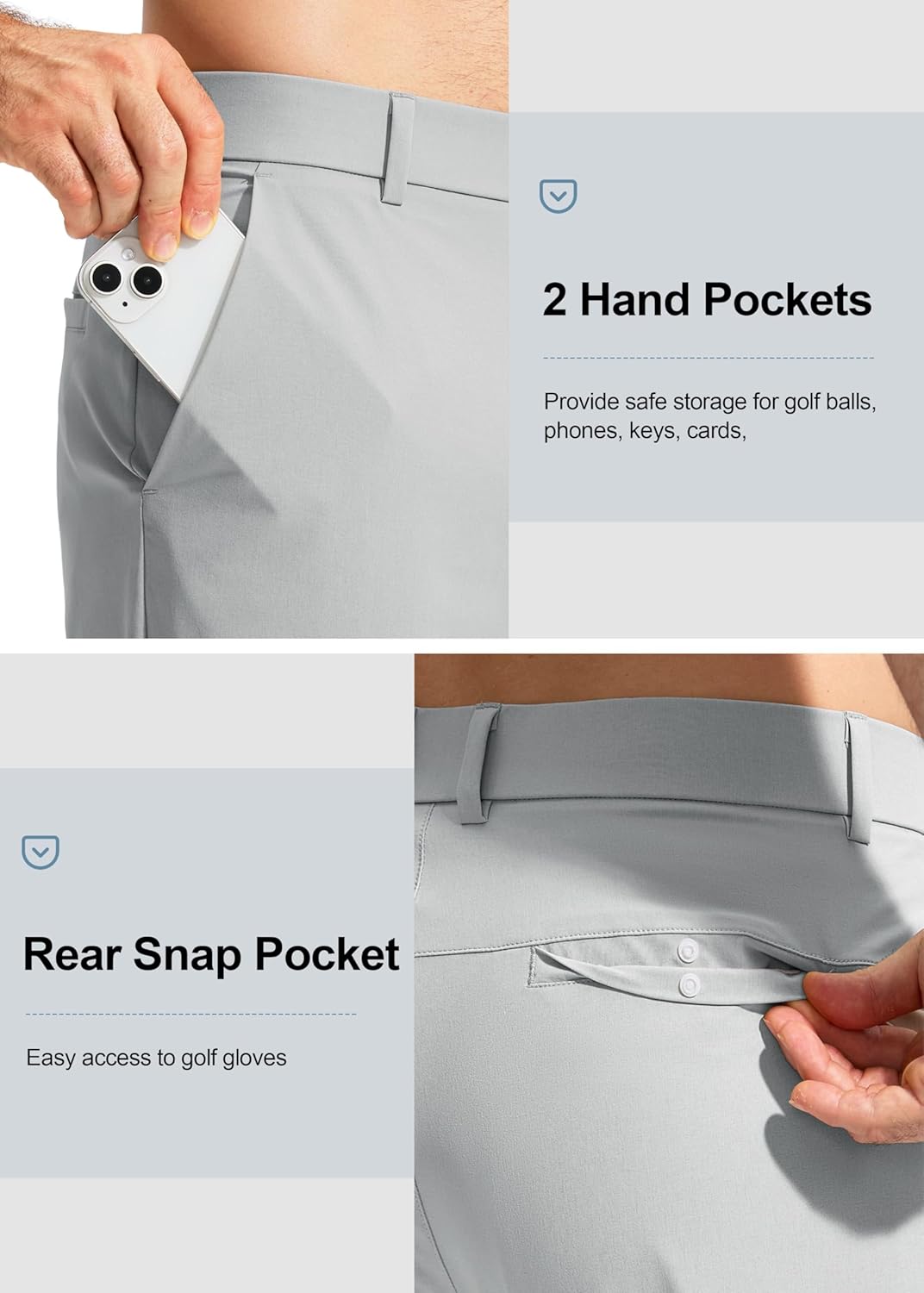 Pudolla Men's Golf Pants - Lightweight Quick-Dry Casual Slacks with Pockets | Stretch Comfort in 30"/32"/34" Sizes