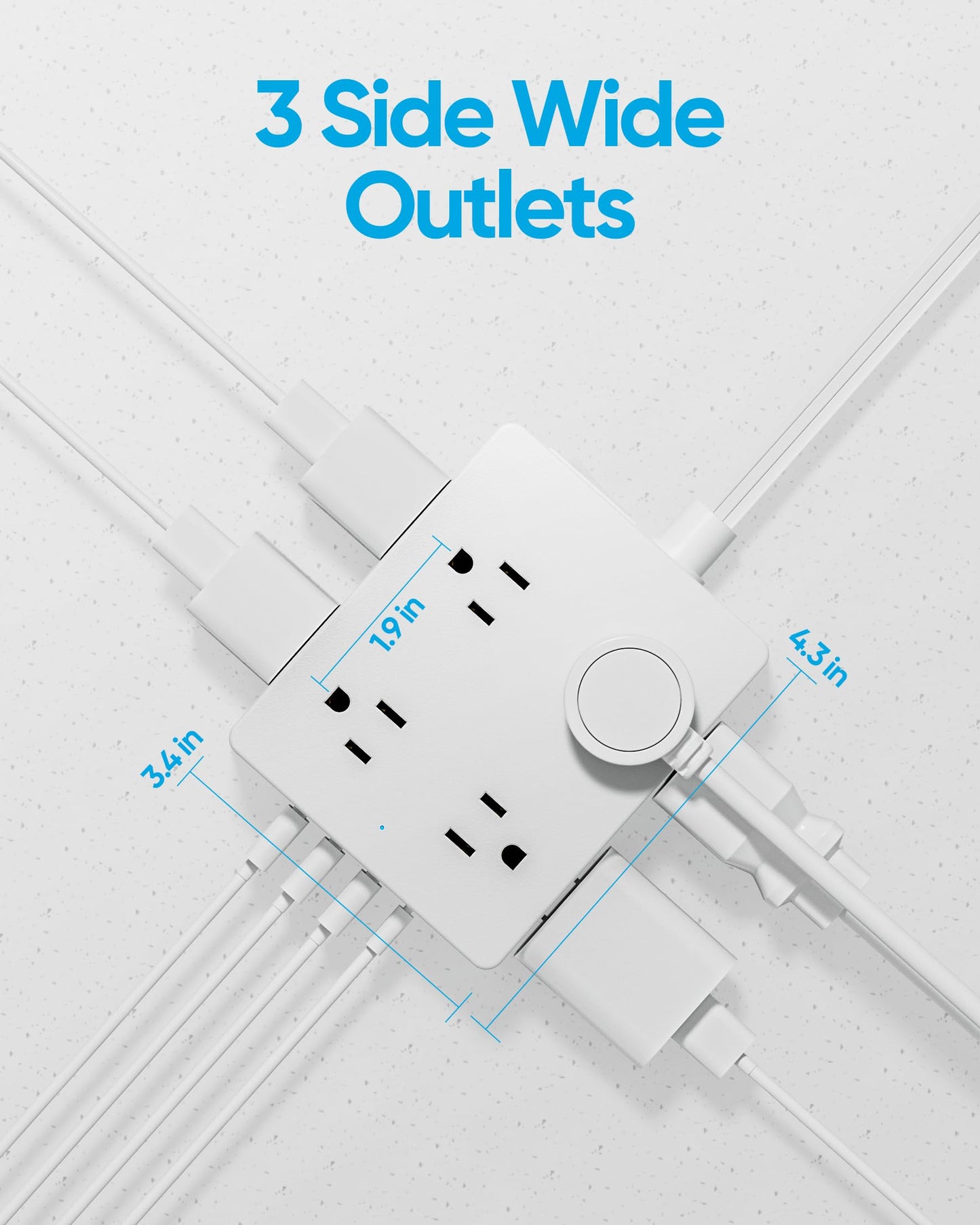 Surge Protector Power Strip 10 ft Cord, Olcorife Ultra Thin Flat Plug Extension Cord, 8 Outlets 4 USB Ports(1 USB C), Flat Plug Outlet Extender, College Dorm Room Essentials, White