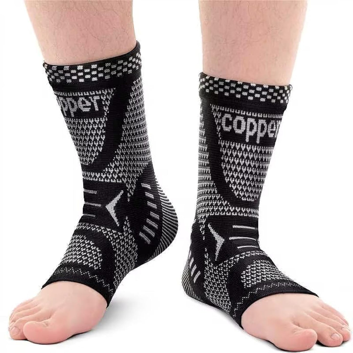 INDEEMAX Copper Ankle Brace Ankle Compression Sleeve Support Ankle Brace for Women & Men, Achilles Tendonitis Brace, Plantar Fasciitis, Sports, Silver Black, L