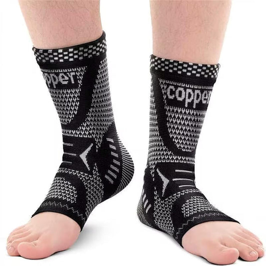 INDEEMAX Copper Ankle Brace Ankle Compression Sleeve Support Ankle Brace for Women & Men, Achilles Tendonitis Brace, Plantar Fasciitis, Sports, Silver Black, L