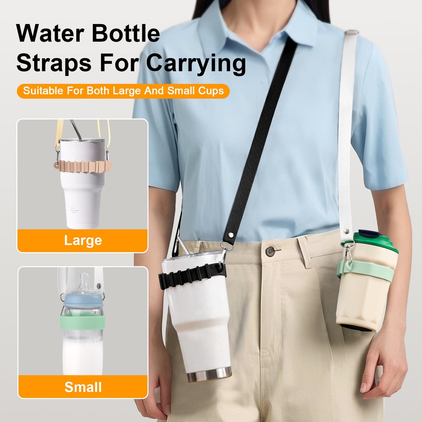 2 Pieces [Black+Green] Silicone Water Bottle Straps, 28.5" Internal Adjustable Water Bottle Holder Straps, Strong and Durable Thick Silicone Material for Stanley 40/30 Ounce Water Bottle Sling