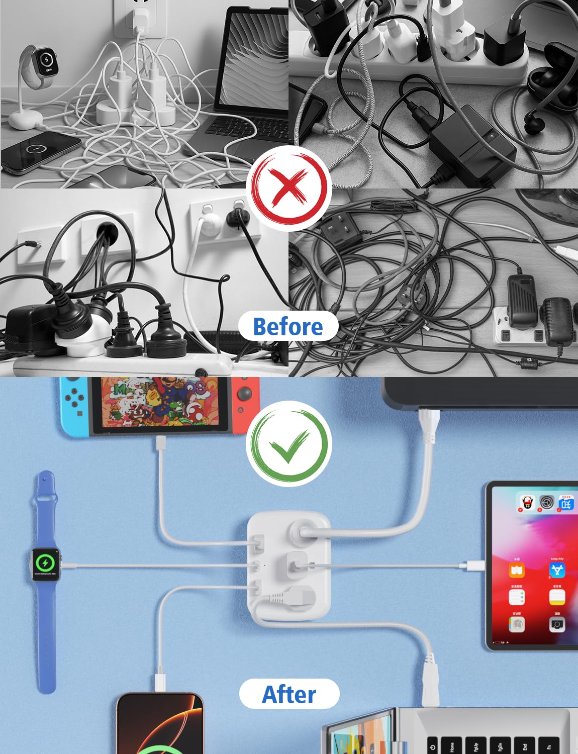 Citelect 3 Outlet Extender Multi Plug Wall Outlets, Surge Protector, Wall Plug Splitter with 3 AC Outlets & 3 USB Ports (2 USB-A + 1 USB-C), Plug Adapter for Home/Office/Hotel/Travel, White(1 Pack)