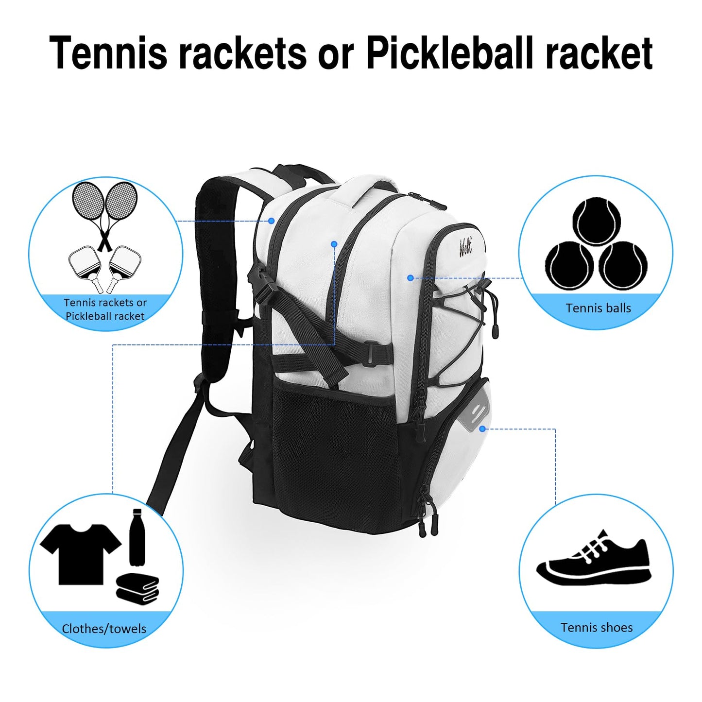 WOLT Tennis Bag - Large Tennis Racket Backpack for Men & Women - Ventilated Shoe Compartment - Holds 2 Rackets
