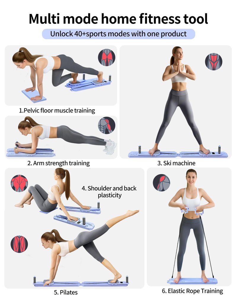 Pilates Reformer Board for Home, 12-in-1 Split Portable Pilates Machine with Ski Simulator & Digital Timer | Home Workout Equipment Kit for Full Body, Abs, Glutes, Balance Training