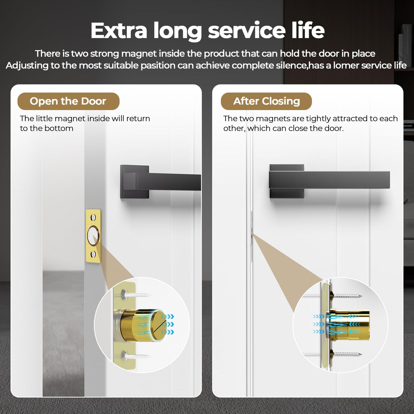 Tonitrui Silent Door Ball Catch, Adjustable Strong Magnet Door Catch,Using Completely noiseless,Perfectly Replacing The Old Ball Catch(Gold 2 Pack, Upgraded Version)