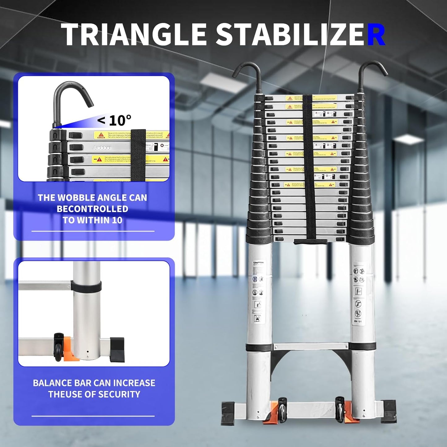 8.5 FT Telescoping Ladder - Lightweight Aluminum Extension Ladder with Stabilizers for Home & RV Travel