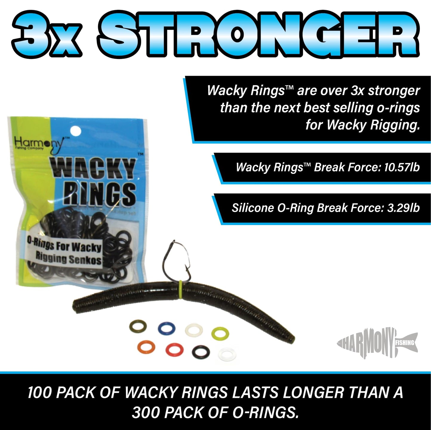 Wacky Rings (100pk) – O-Rings for Wacky Rigging Senkos/Worms/Soft Stickbaits – Bait Saver Orings for Senko Worm – Save Your Baits from Tearing While Wacky Neko Rigging (4-5”, Black)