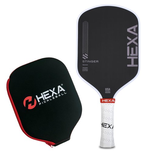 HEXA PICKLEBALL Stinger Paddle | USAPA Approved Pickleball Paddle | Raw Carbon Fiber Pickleball Paddle w/Carbon Friction Surface for Ultimate Spin & Consistency - Includes Paddle Cover (White)
