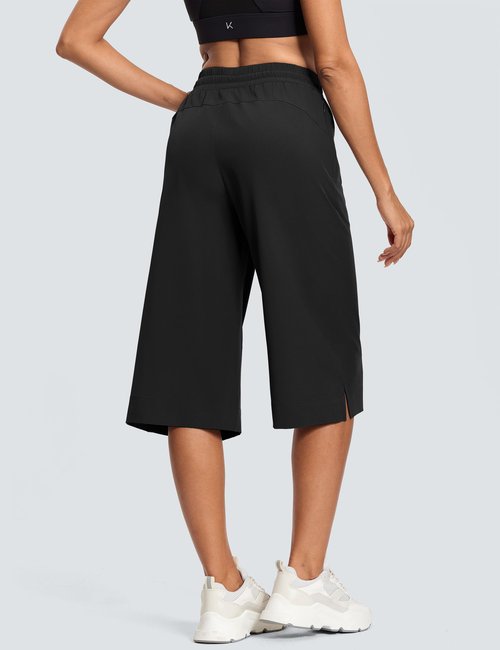 ISEEGZ Women's Capri Pants Wide Leg Plus Size Lightweight Quick Dry Casual Summer Pants Sweatpants Hiking Walking B Black