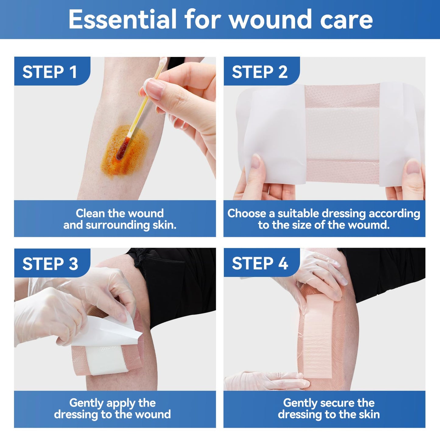 Niceful Silicone Super Absorbent Wound Dressing - 4"×8" Large Absorbant Bandages with Adhesive Borders, FSA HSA Eligible, Wound Care Dressings for Bed Sores Leg Ulcers