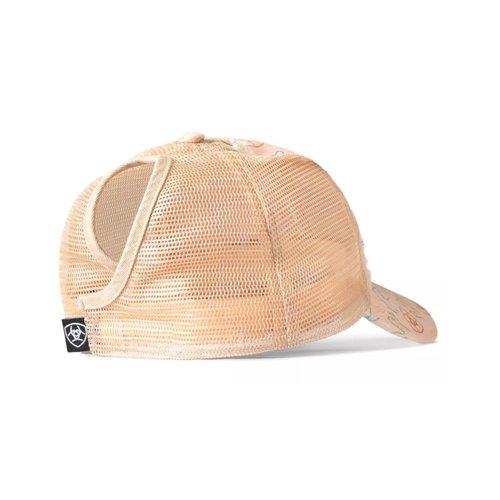ARIAT Women's Horseshoe and Cactus Pattern Ponytail Cap with Large Patch (Pink)