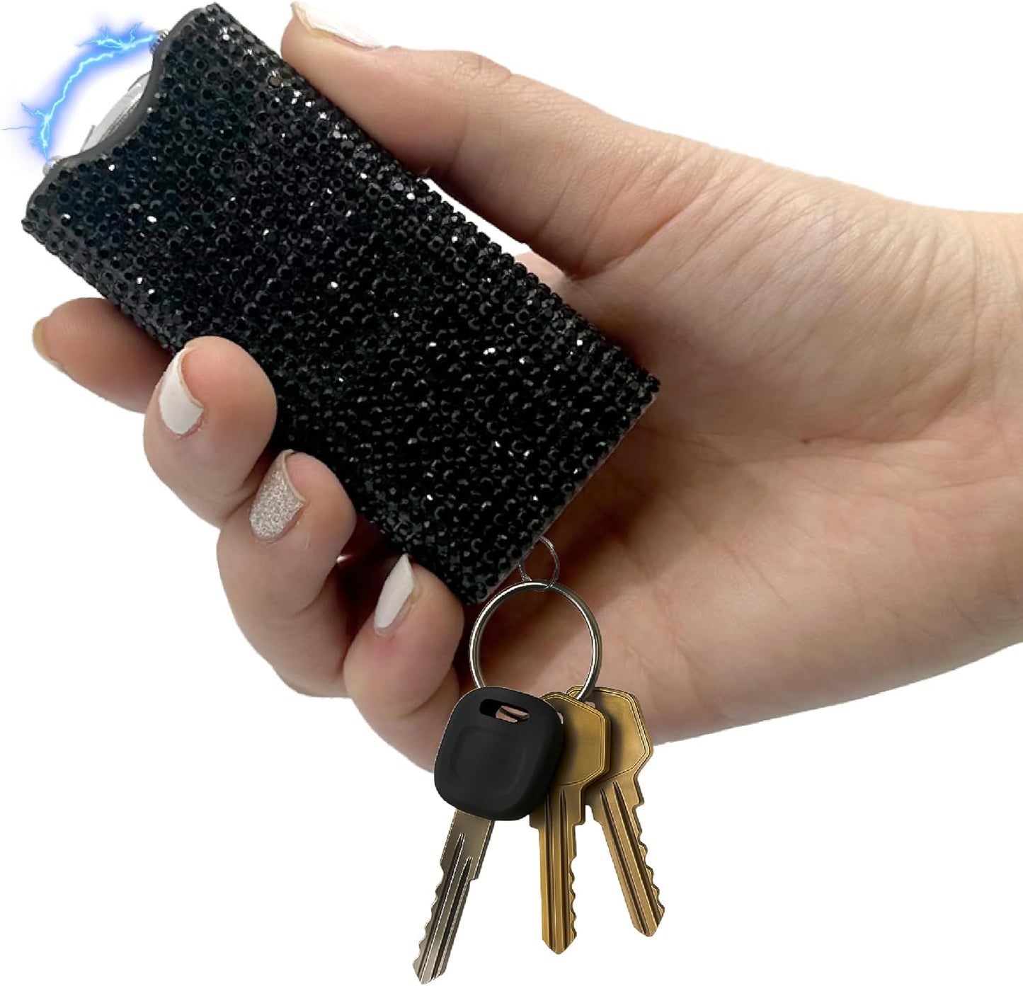 Streetwise Rhinestone Stun Gun Keychain - Compact Rechargeable Flashlight with Holster & Keyring for Women's Safety