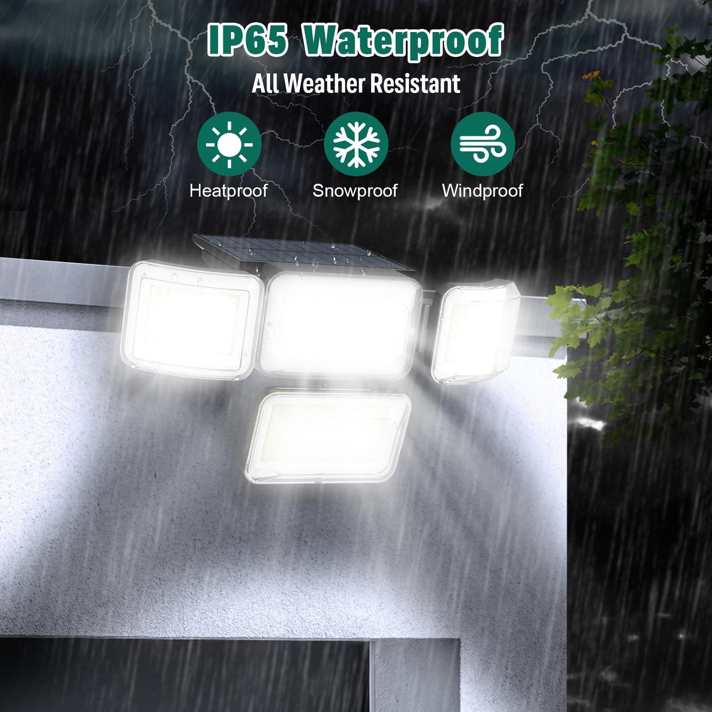 Mokot 3000LM 288 LED 4 Heads Solar Lights Outdoor Waterproof IP65, Motion Sensor Outdoor Lights with 3 Modes 270° Wide Angle Flood Lights, Security Lights for Yard, Porch, Patio(2 Packs)