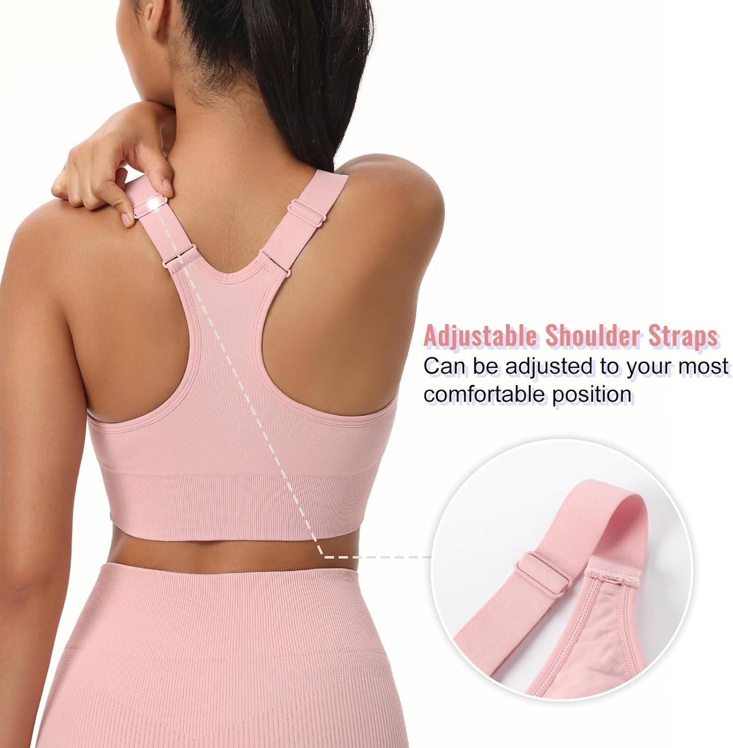 Skiennix Zip Front Sports Bra - Adjustable Racerback Design for Medium Support | Padded & Seamless Yoga Bra