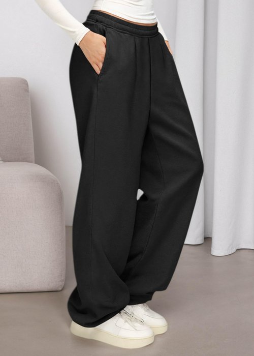 KIRUNDO Sweatpants Women 2025 Fall Baggy Wide Leg Lounge Pants Casual Elastic High Waisted Workout Joggers with Pockets(Black, Large)