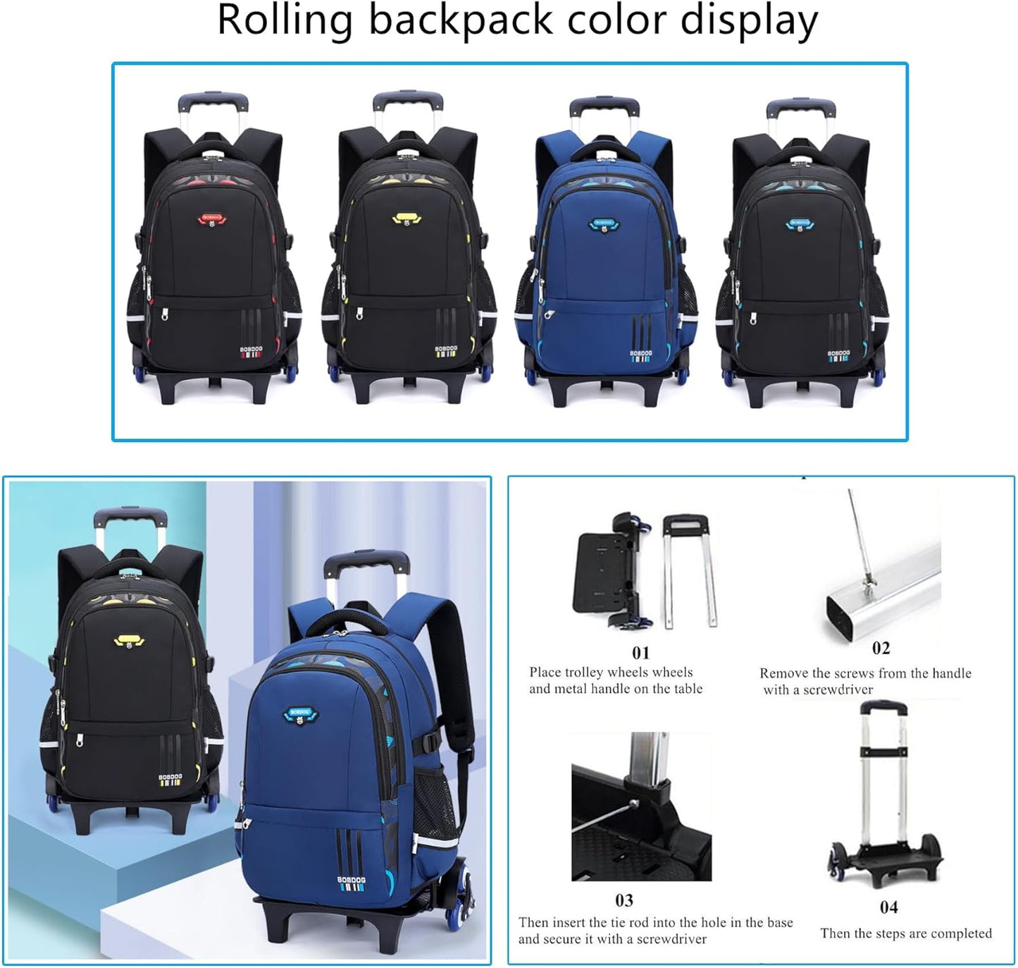 Mfikaryi Rolling Backpack - Solid Color Camo Print Wheeled School Bag for Kids | Durable & Stylish