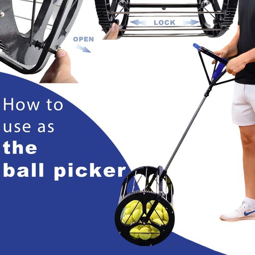 Lamiaraga Multi-Functional Tennis Ball Picker – Tennis Ball Storage Basket & Ball Launcher, Ideal for Beginners, Holds 80 Balls, Quick Setup