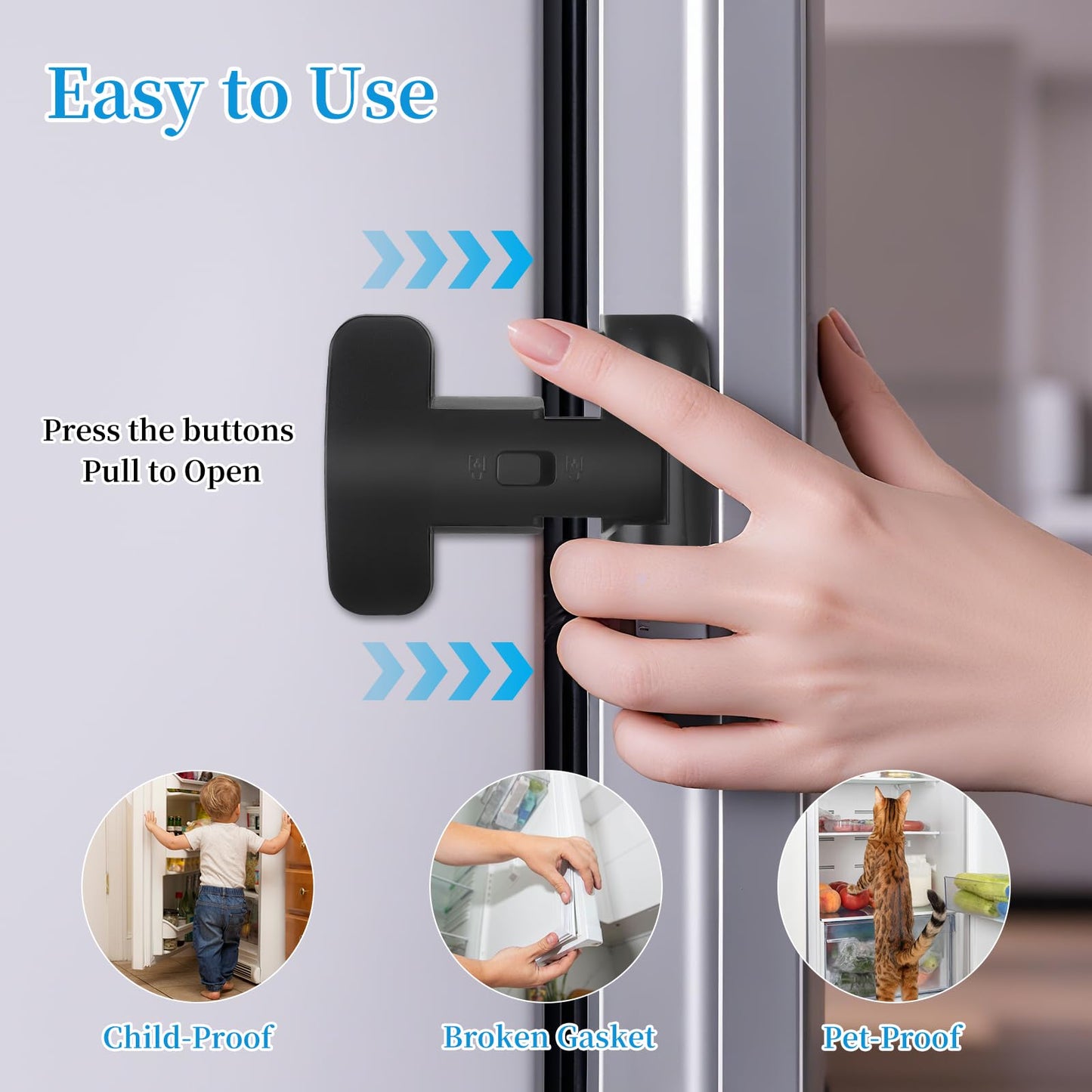 2PCS Heavy Duty Protection Fridge Lock for Refrigerator Cabinets,Drawers,Child Safety Cabinet Locks,Easy Install Without Keys，Black.