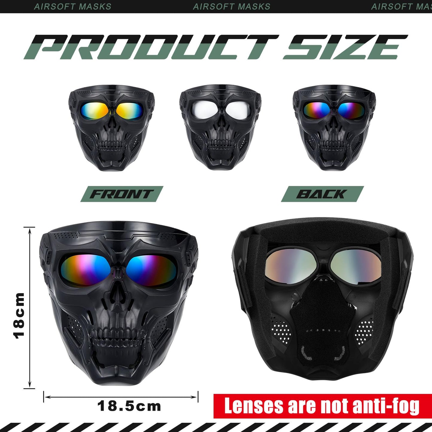 Kanayu 3 Pcs Airsoft Mask Skull Full Face Paintball Motorcycle Face Mask Electroplated Lenses Military for Motocross, Riding Racing Shooting Cosplay Cs Survival Games for Men Women(Not Anti Fog)