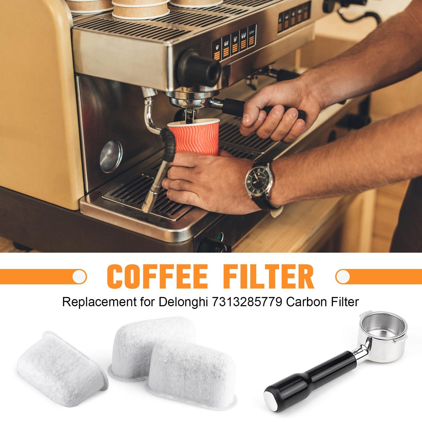 7313285779 Water Replacement for Delonghi Carbon Filter - Espresso Coffee Machine Activated Charcoal Filter Pack of 4