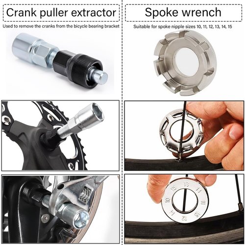 Bike Repair Tool Kit 7Pcs,Tool Zipper Pouch,3-in-1 Cassette Remover Wrench,Bike Chain Breaker,Hub Cone Wrenche,Bottom Bracket Remover,Freewheel Remover,Crank Puller Extractor,Spoke Wrench