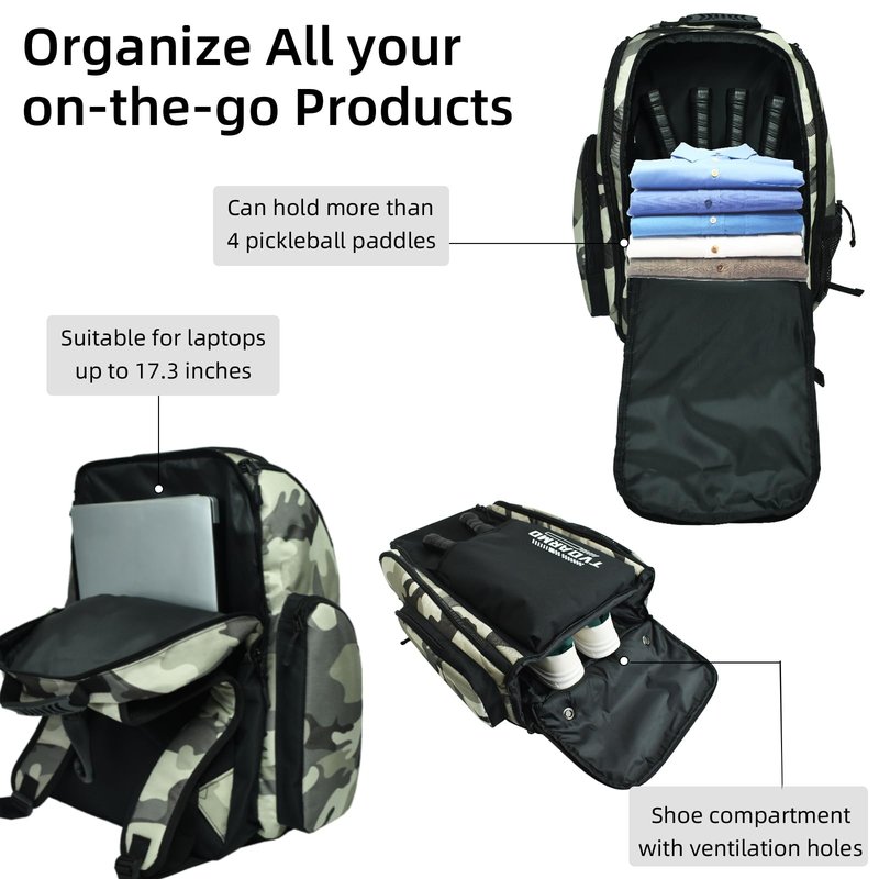 TVDARMO Pickleball Backpack Fits 4 to10 Paddles, Large Pickleball Bag with Laptop Pocket, Shoe Compartment and Fence Hook, Great Pickle Ball Paddle Bag Gifts for Men and Women