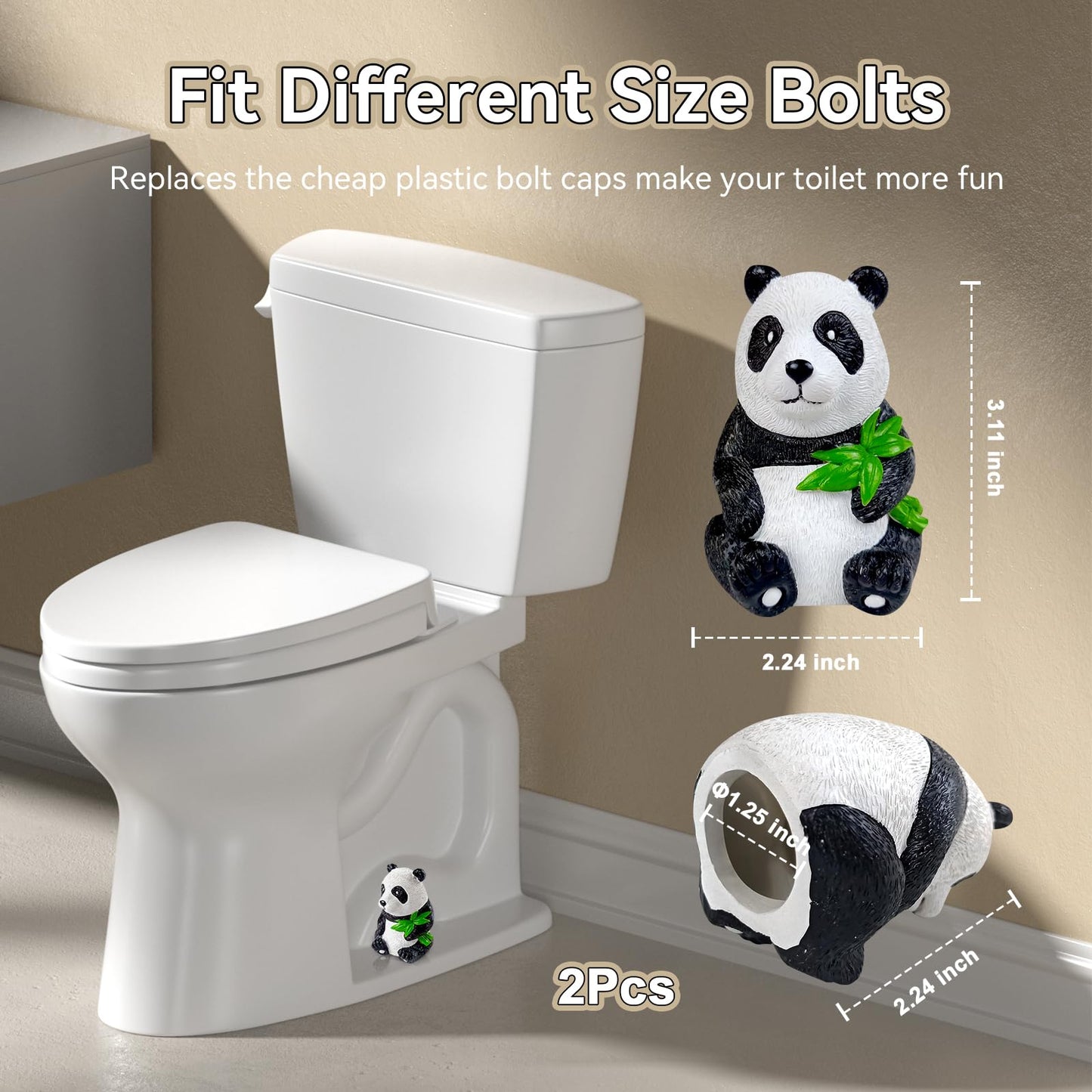 Resin Toilet Bolt Caps: Decorative Toilet Bolt Covers and Functional Bathroom Accessories Set of 2, Swift Installation and Rust Prevention (2pcs Panda)