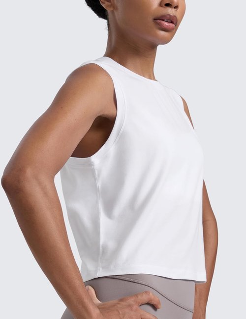 CRZ YOGA Muscle Tank Top for Women - Breathable Cotton-Blend, Quick Dry, High Neck | Casual Sleeveless Athletic Shirt