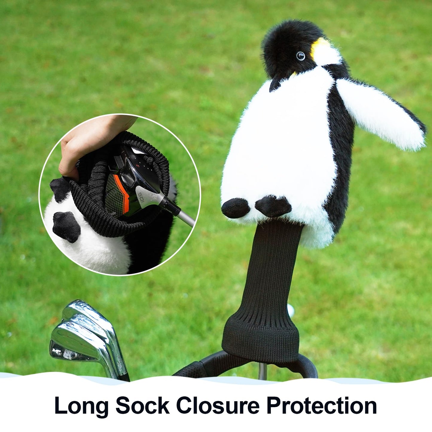 Funny Driver Headcover, Plush Golf Club Covers Long Neck, Animal Headcover, Fairway Wood Hybrid Headcover, Headcovers for Golf Clubs Fits Men and Women, Driver Headcover Animal for Present, Penguin