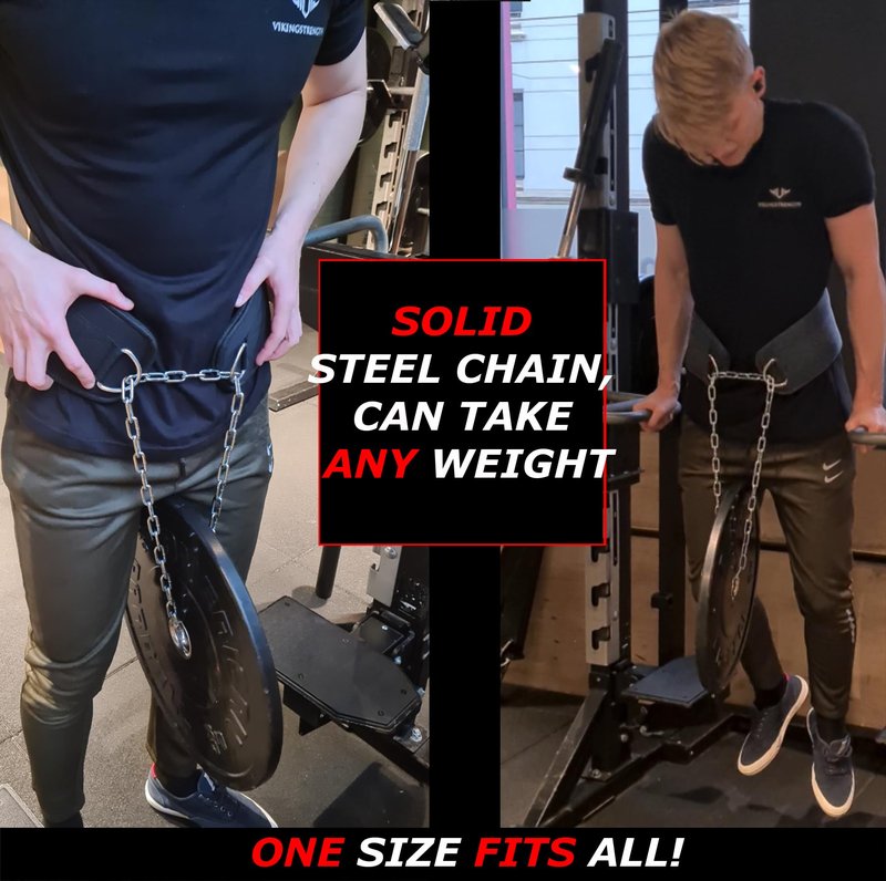 Vikingstrength Dip Belt for Weight Lifting Including Wrist Wraps. Premium Padded Dips Belt with Long Chain for Pullups Triceps Weighted belt for Workout Powerlifting + V-Strength Workout App