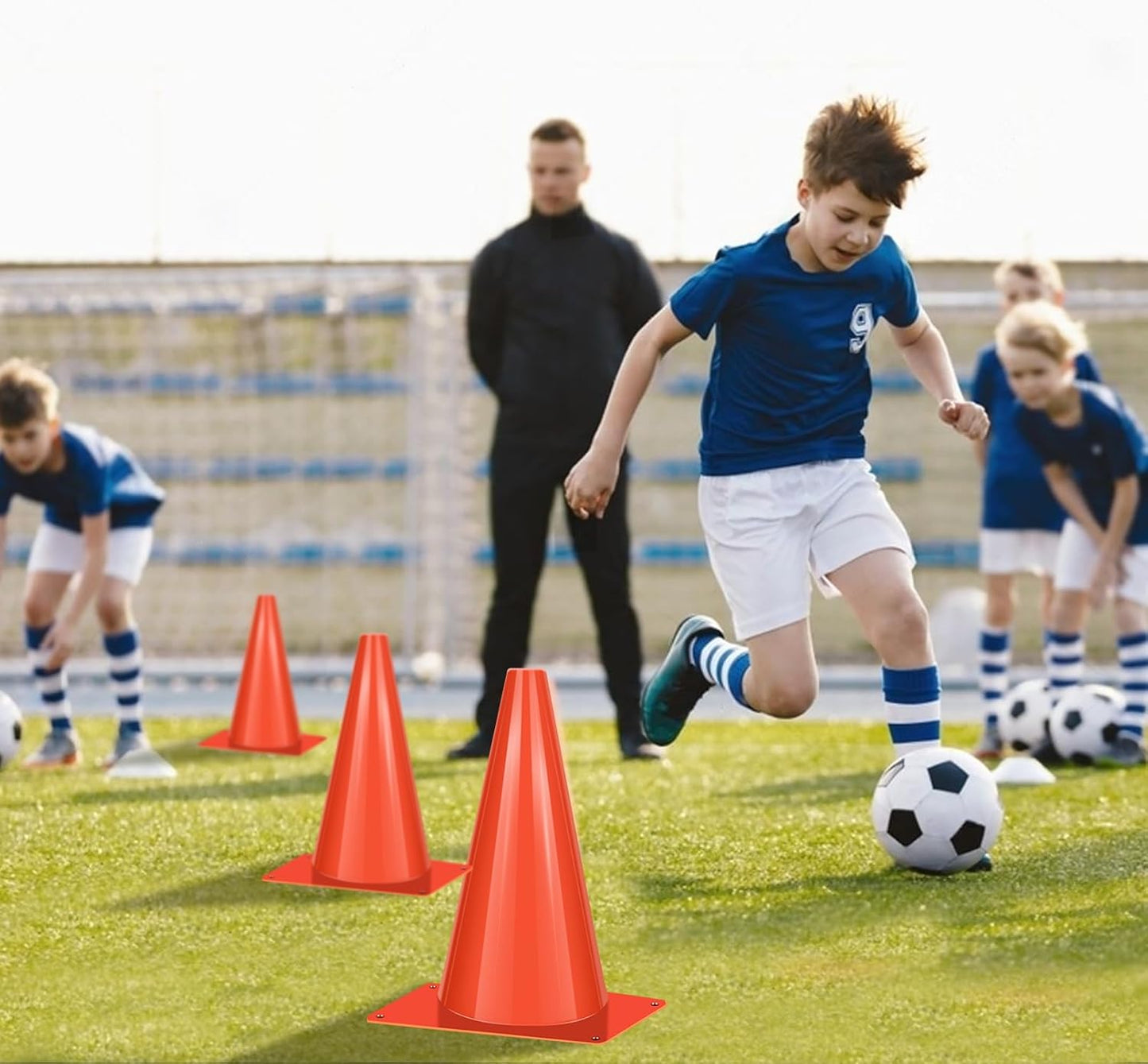 Skiennix 7-Inch Plastic Traffic Cones - 50 Pcs Orange Agility Training Markers for Soccer, Basketball & More