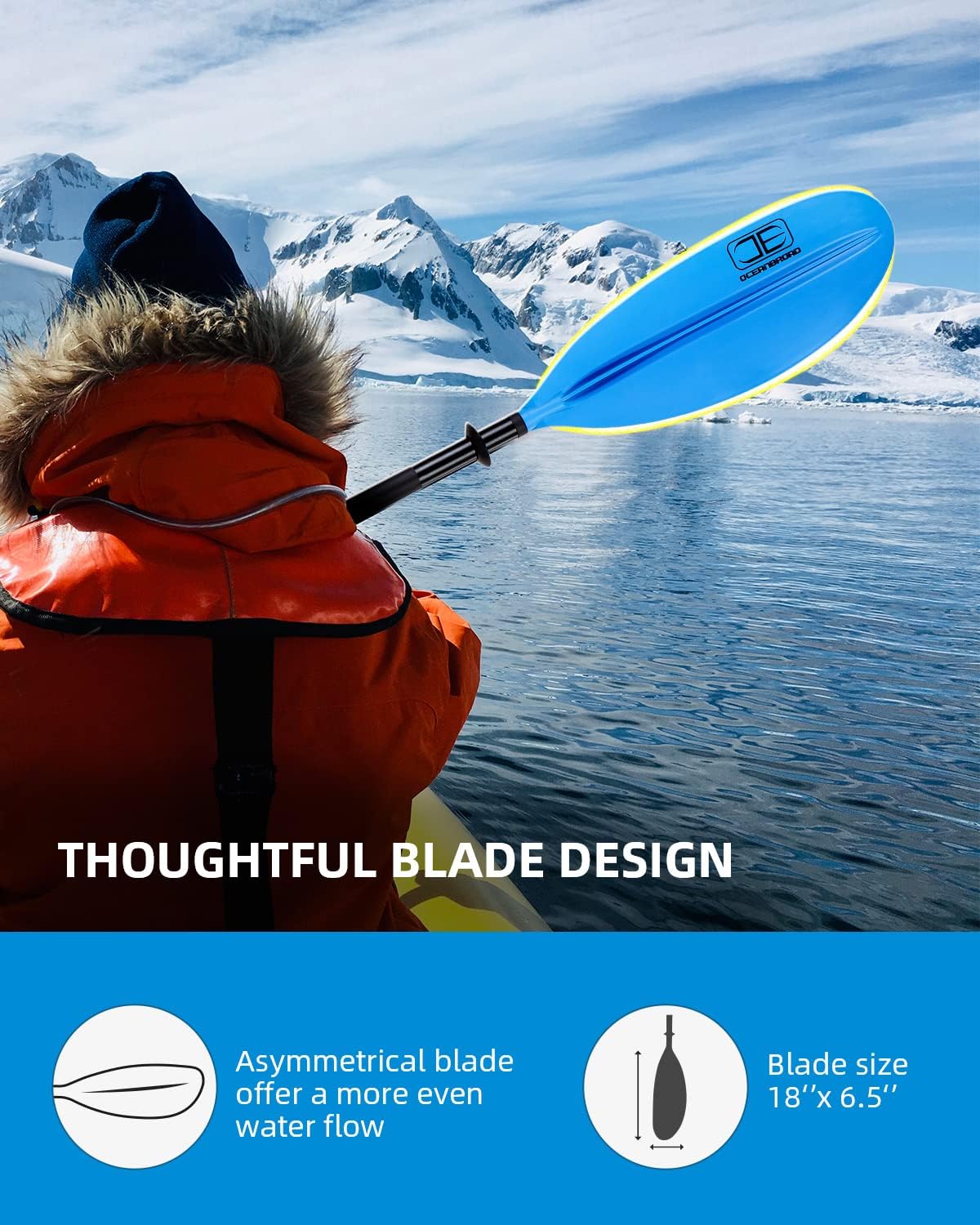 OCEANBROAD Kayak Paddle - Lightweight Alloy Shaft with Paddle Leash | Available in 86in, 90.5in, 95in
