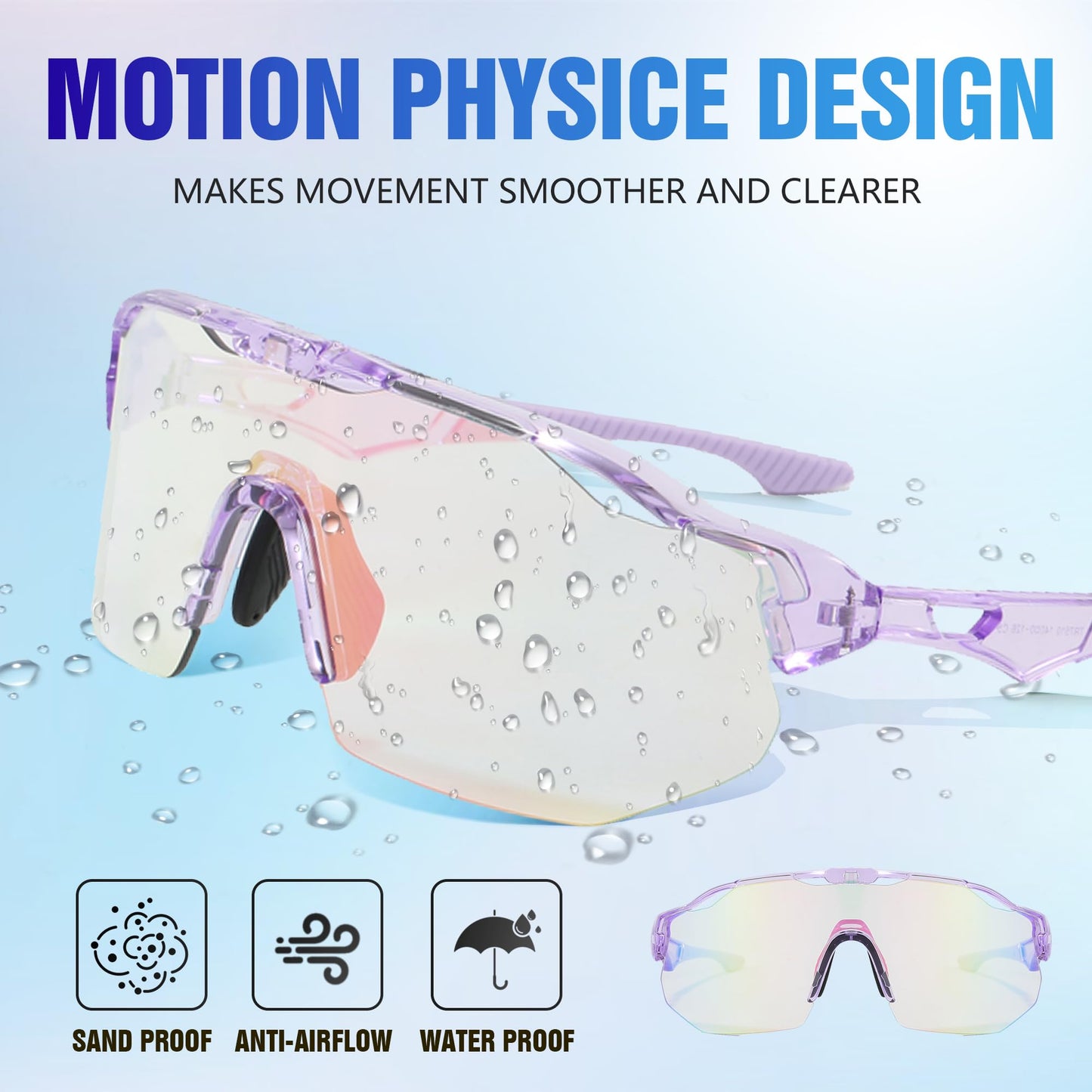 OZOKSKS Photochromic Sports Sunglasses For Men Women|Safety Glasses For Cycling Driving Running Fishing|UV400 Protection Sunglasses(Purple Frame Pink Lens)