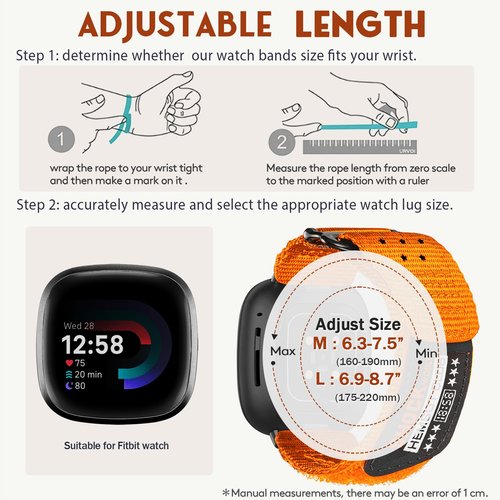 Nylon Watch Band Compatible with Fitbit Versa 3 / Versa 4 / Fitbit Sense/Sense 2 for Men, Rugged Nylon Sports Adjustable Strap Military Tactical Style Replacement Wristband
