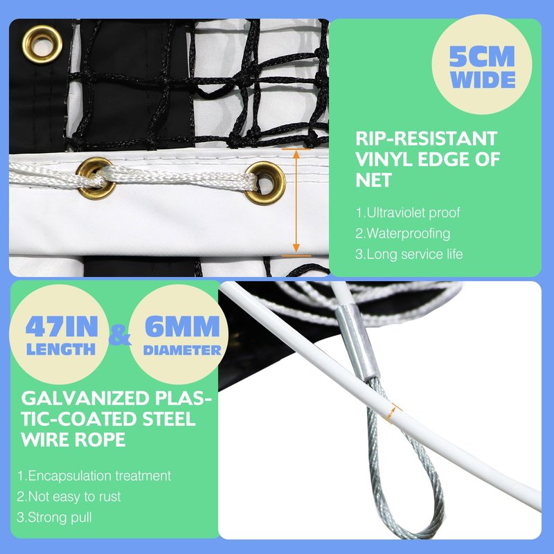 Tennis Net Professional Tennis Court Net 42FT Replacement Nets Heavy Duty Sport Nets with 2 Fiberglass Dowels, Compatible with Outdoor Indoor Standard Courts (Tennis Net)