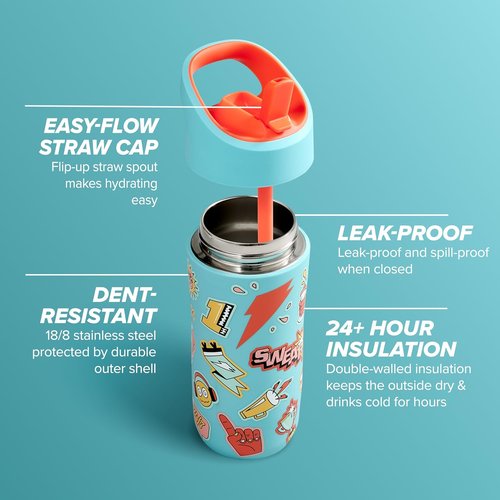 Gatorade Kids' 12oz Stainless Steel Water Bottle - Double-Wall Insulation & Vacuum Sealed Thermo Mug
