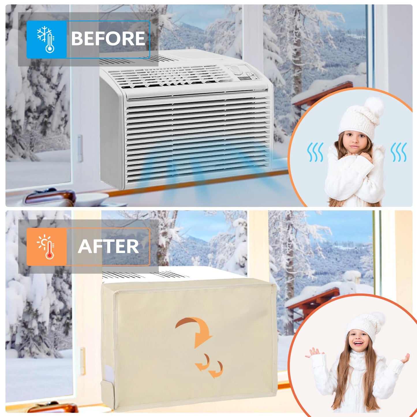 Air Conditioner Covers for Inside 21" W x 15" H x 3.5" D, Windproof and Waterproof 3 Layers Insulation Window Air Conditioner Cover with Aluminum Foil and 2mm Foam, Beige