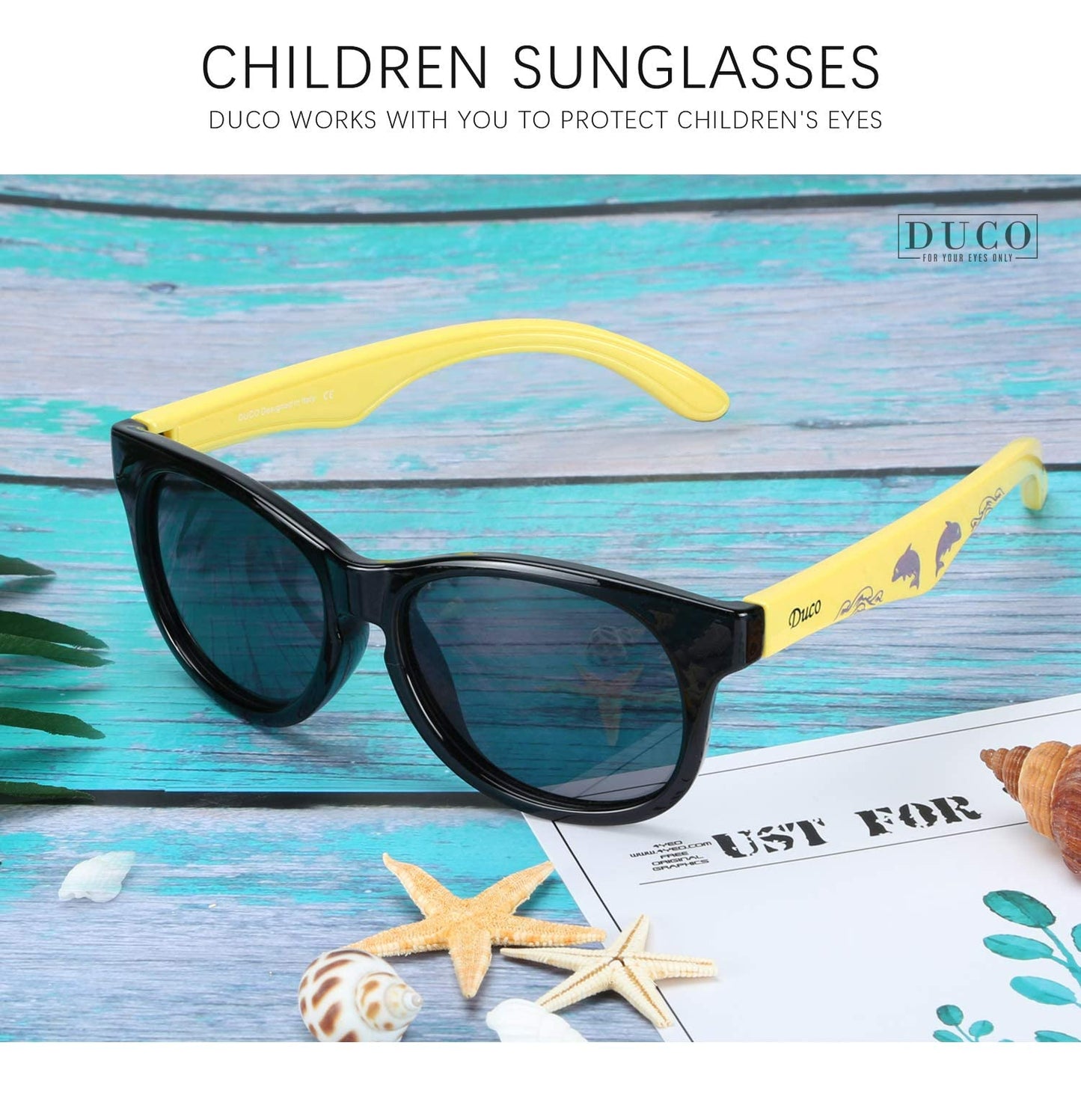 DUCO Cute Polarized Kids Sunglasses for Girls Boys Flexible Children Shades UV Protection Age 6-10 K018