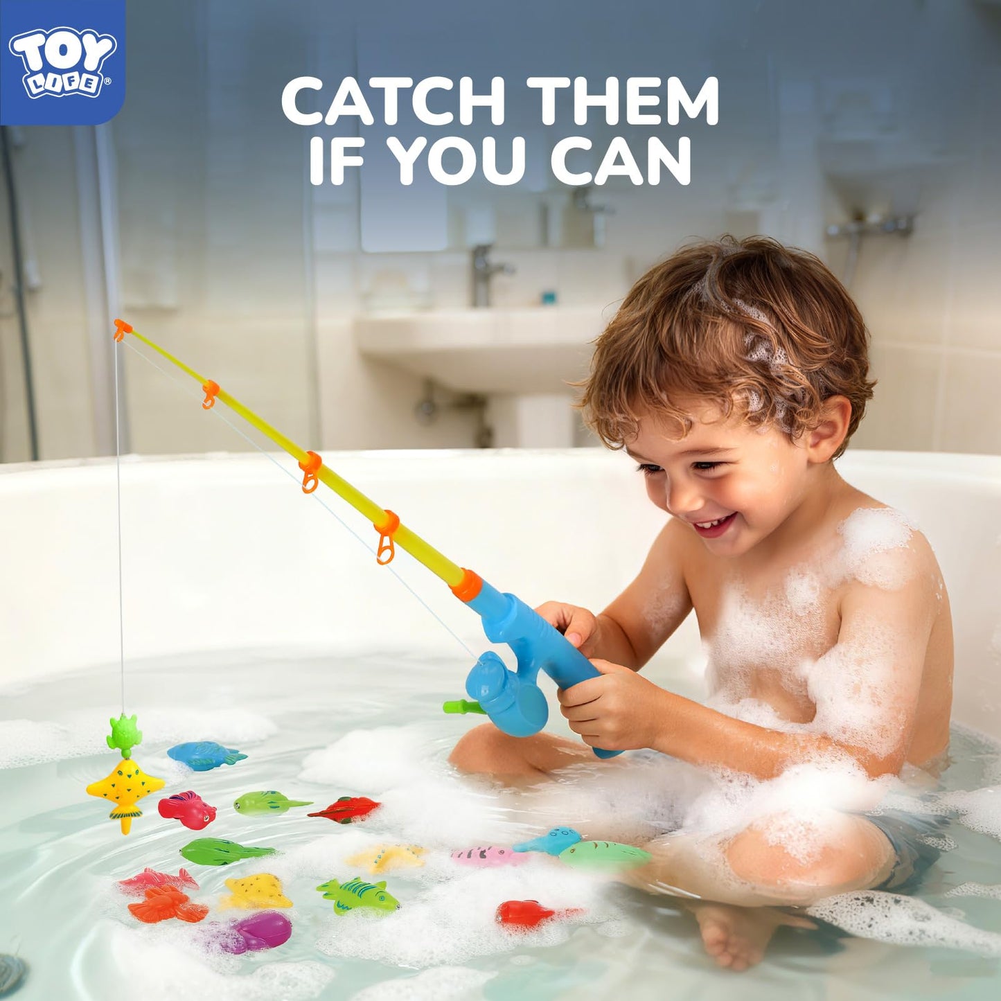 TOY Life Magnetic Fishing Game, 19 Pc, 2 Poles and 15 Fish, Ages 3-5