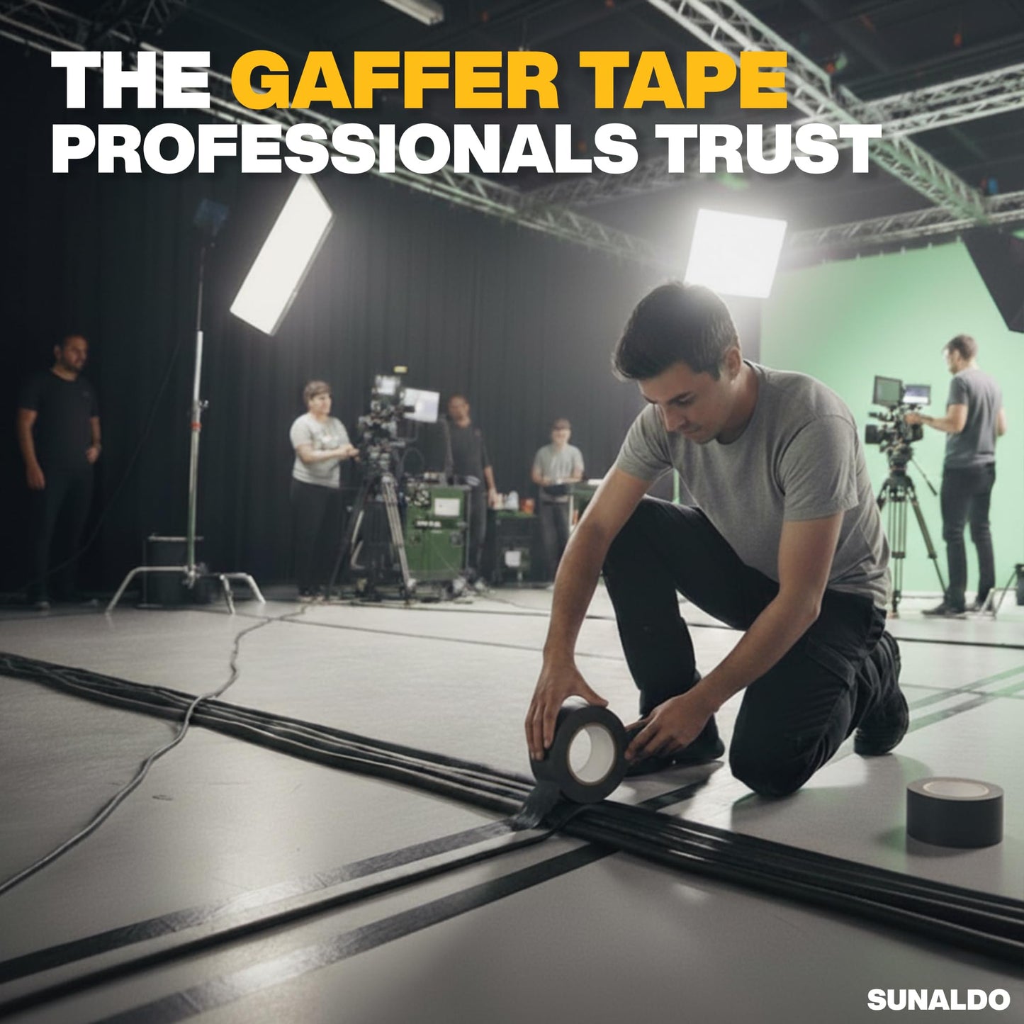 SUNALDO Gaffers Tape Heavy Duty, Easy to Rip, Residue-Free Professional Grade Floor Tape for Electrical Cords, Matte Finish Non Reflective, Weather Resistant (1, Black, 2" x 30 Yards)