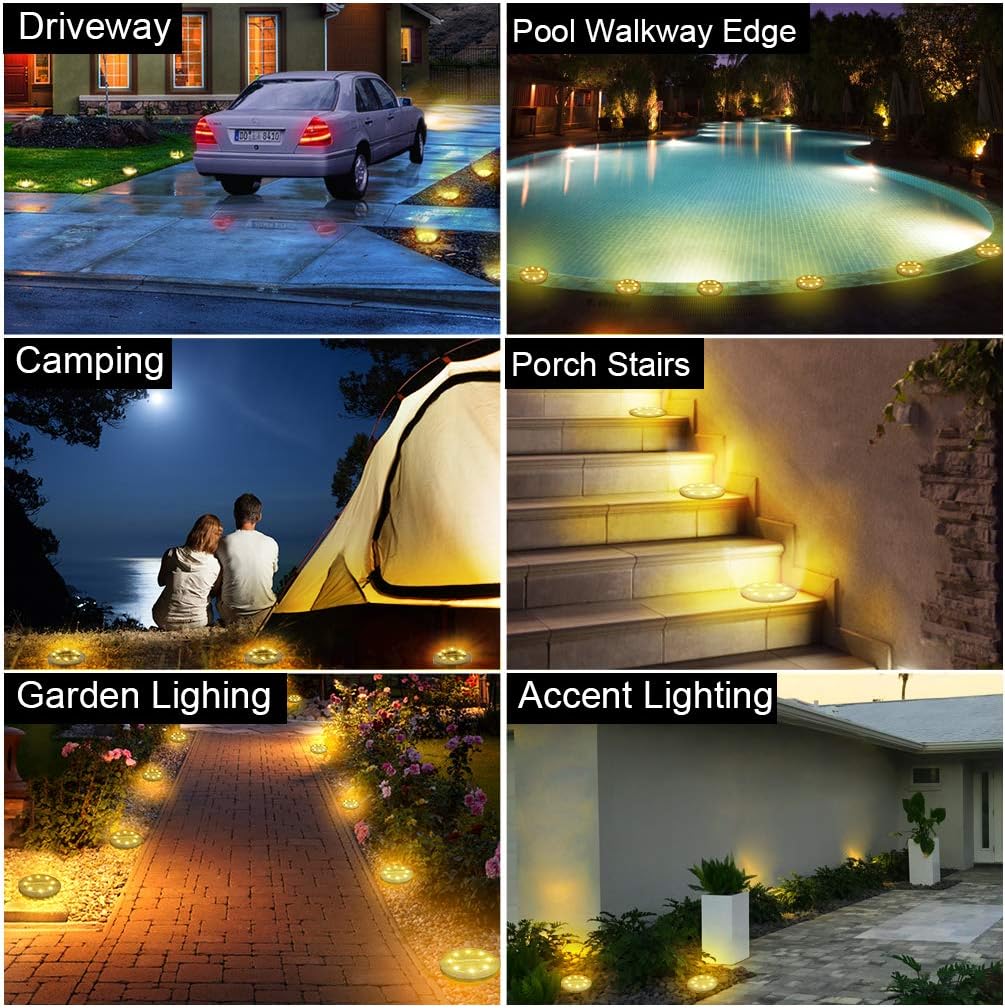 12 Pack Solar Powered LED Ground Lights - Waterproof Decorative Garden Pathway Lighting
