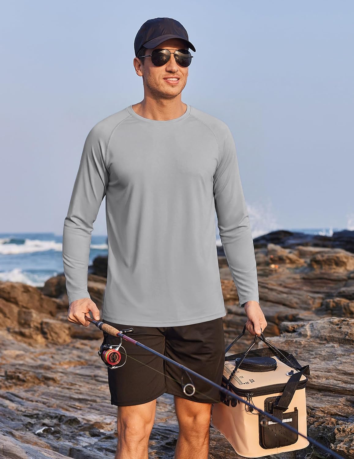 PINSPARK Men's UV Protection Long Sleeve Fishing Shirt - Camo Quick Dry Rash Guard for Active Wear