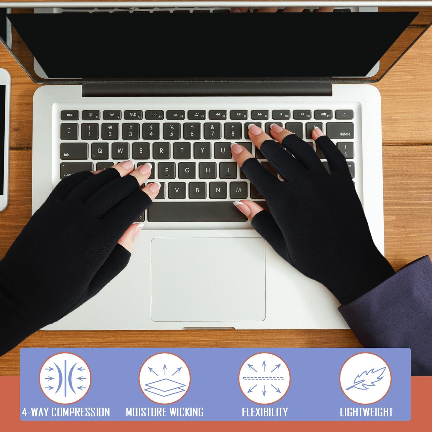 Beieverluck 6 Pairs Arthritis Compression Gloves for Women Men Fingerless Hand Compression Gloves for Typing, Driving and Work