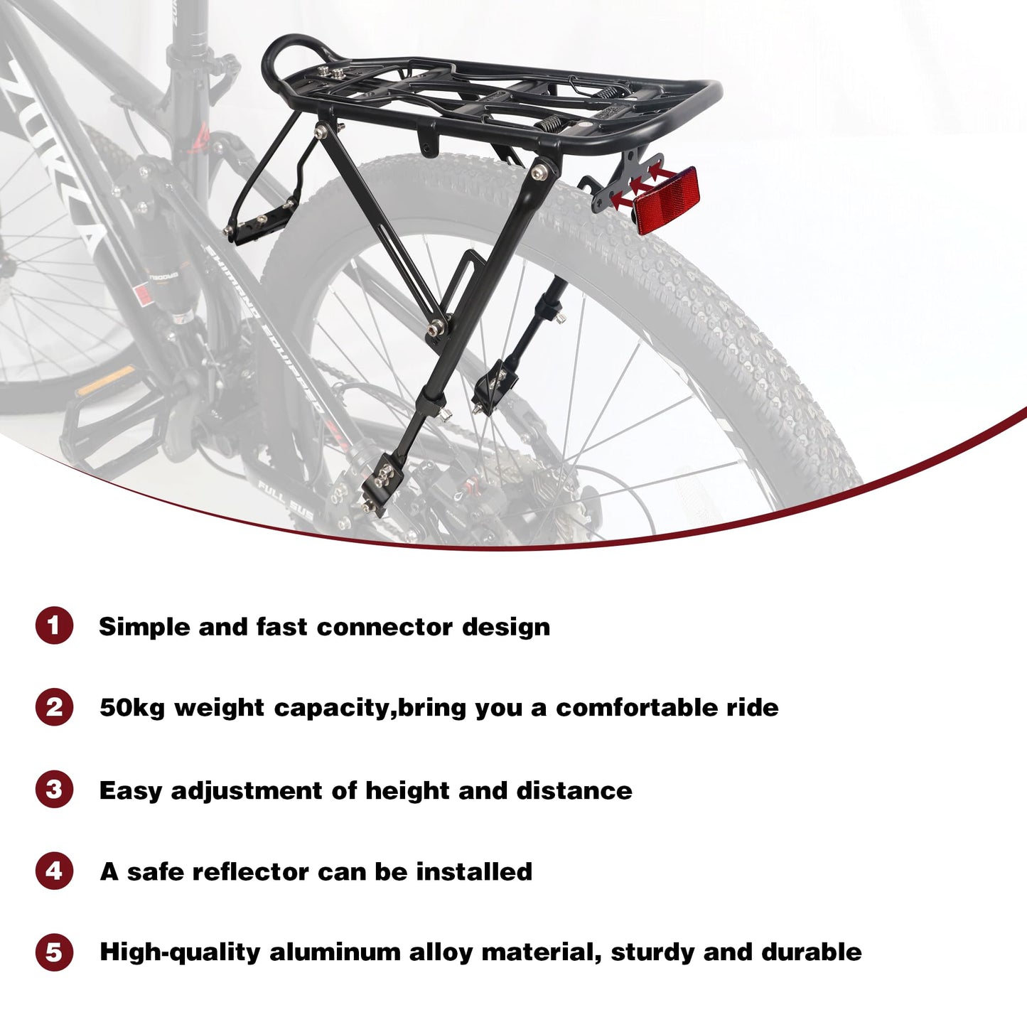 WEEROCK Bike Rear Rack Bicycle Cargo Rack Aluminium Alloy Adjustable Bicycle Carrier Luggage Rack for 24-29 Inch Bicycles, Mountain Bikes, MTB, Black