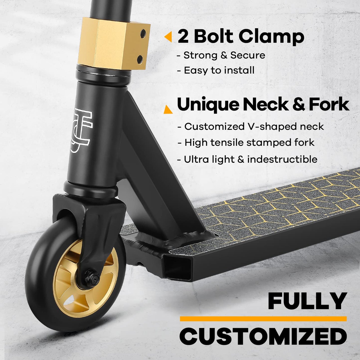 V2 Pro Trick Scooters, Stunt Scooter for Kids Ages 6-12 Years and Teens - Complete Beginner and Intermediate Freestyle BMX Scooter (Gold)