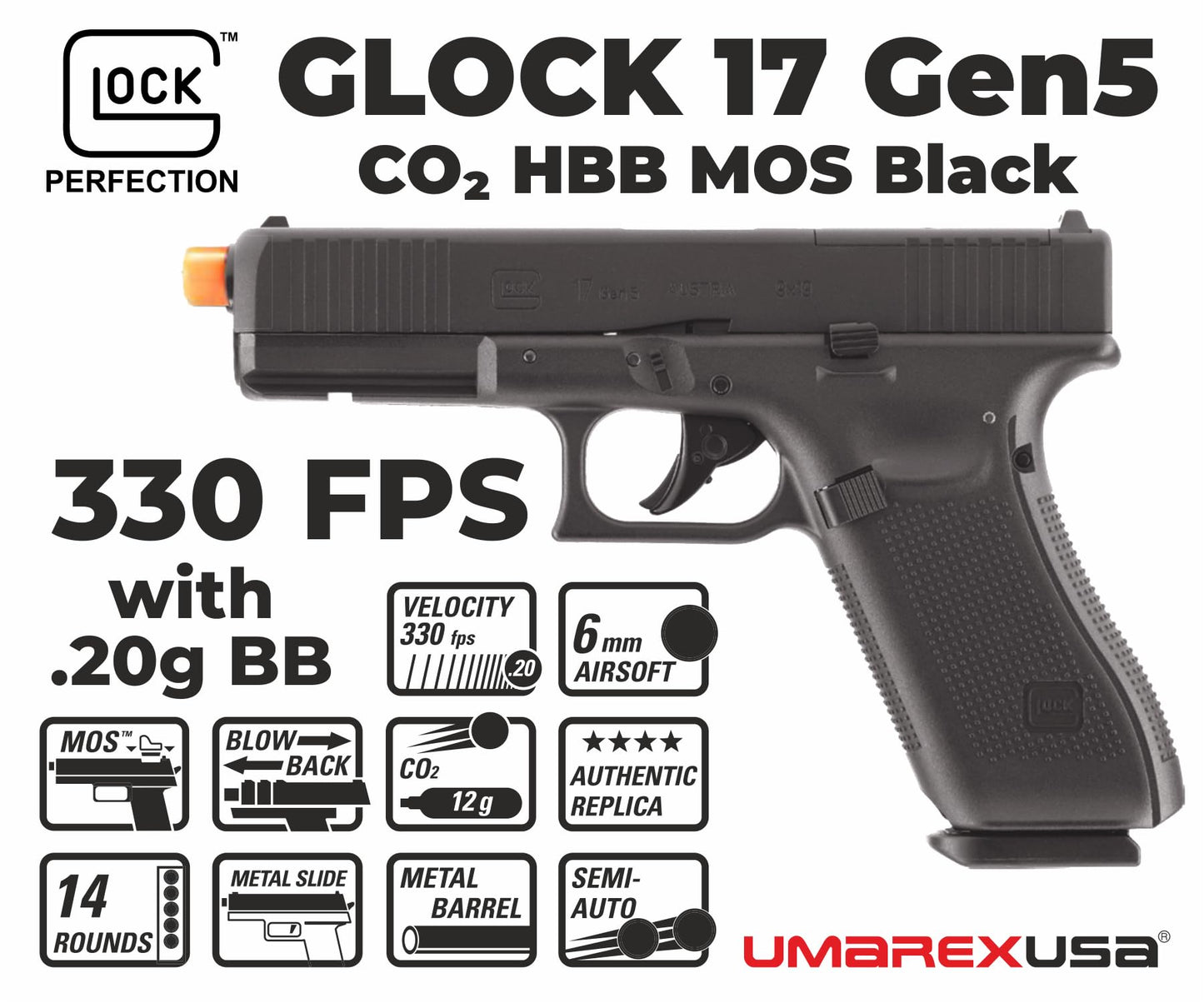 Glock 17 Gen 5 MOS Half-Blowback 6mm BB Gun Airsoft Pistol