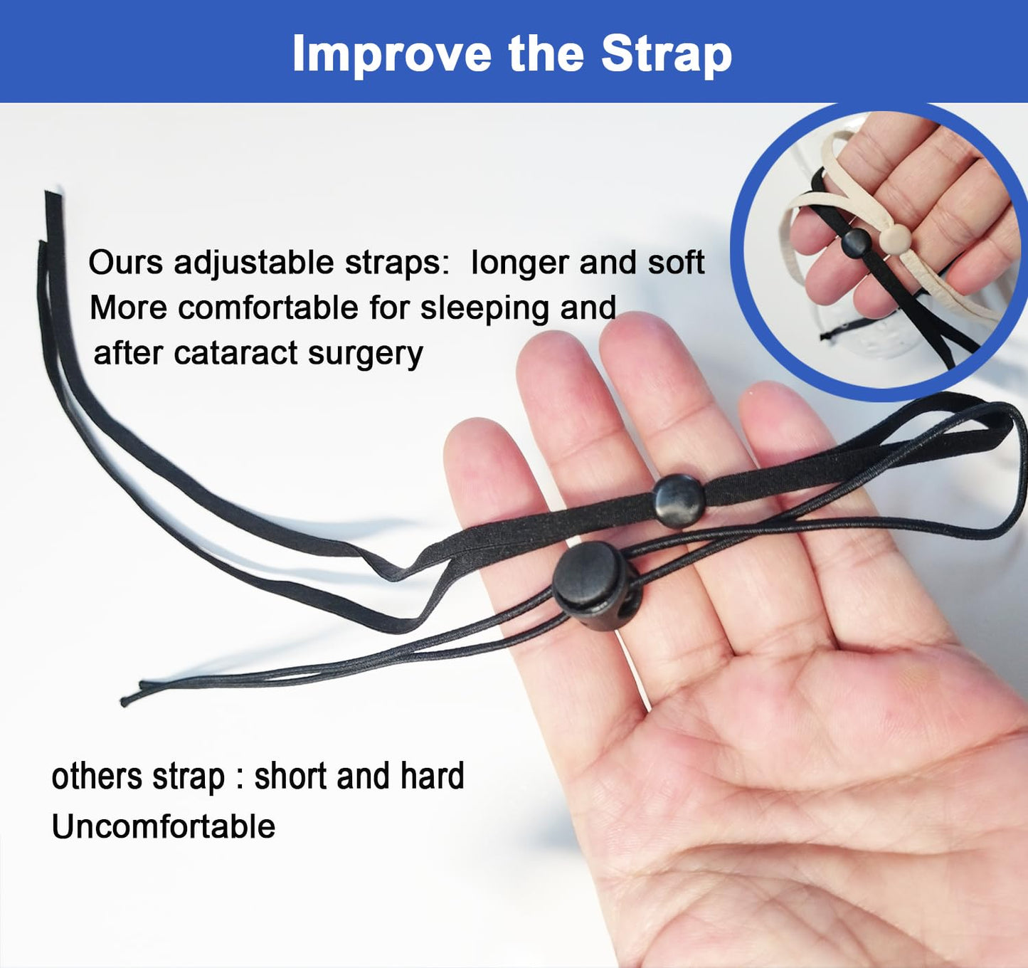 AMZVIO 2pcs Eye Shield After Cataract Surgery,Eye Shield for Sleeping after Surgery,Extended Elastic Band Longer & Wider for Adults Eye Protector Clear Eye Patch (Black+Beige)