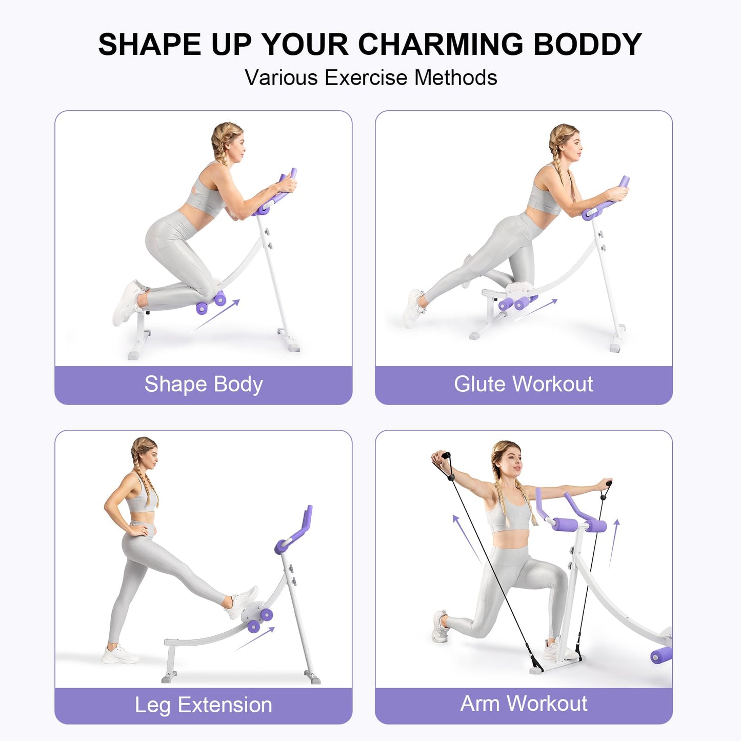Ab Trainer Machine for Abs Workout at Home Gym, Knee Protection, Abdominal Trainer for Stomach Workout,Touch Displays(Purple)