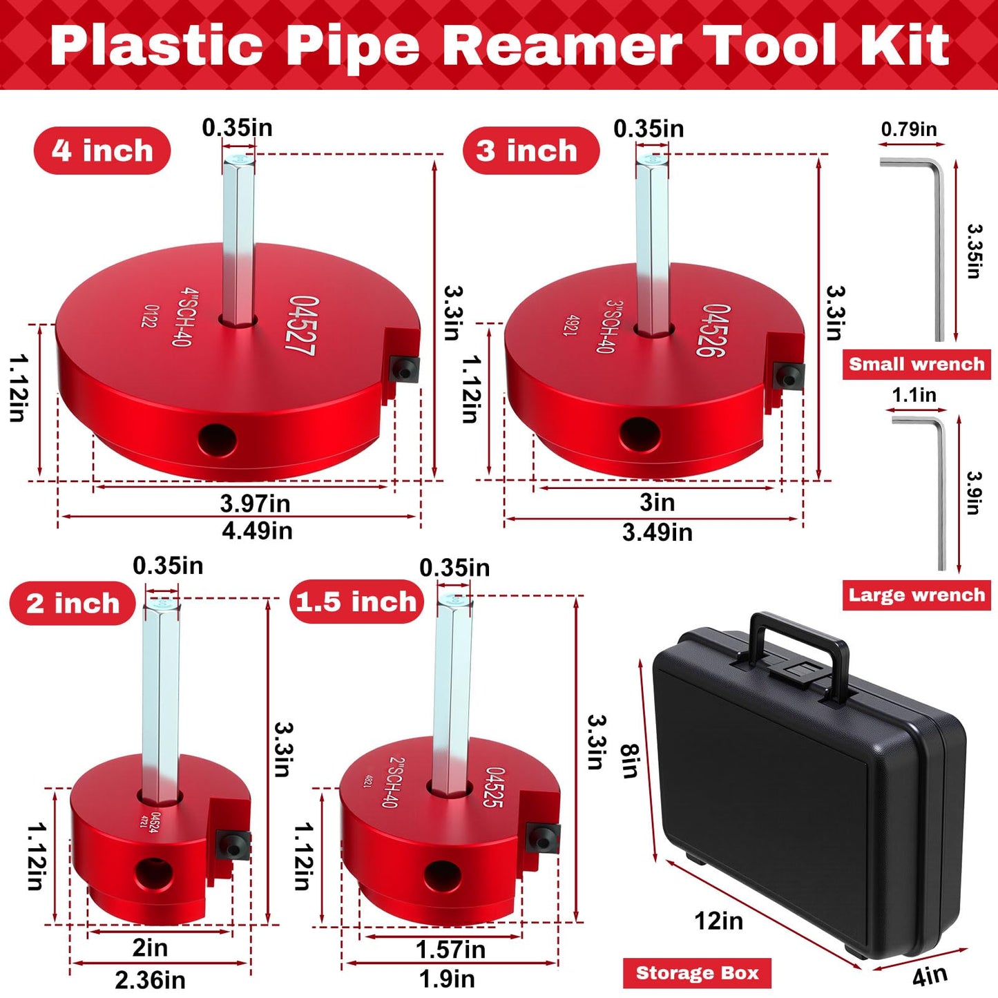 Blulu 11 Piece PVC Pipe Reamer Kit for 1/2" Drill, 1.5", 2", 3", 4" Reamer, Plumbing Tool Inside Pipe Cutter with Scale and 6 Blades, Chamfer Deburring Tool for PVC, Cpvc, ABS Fittings